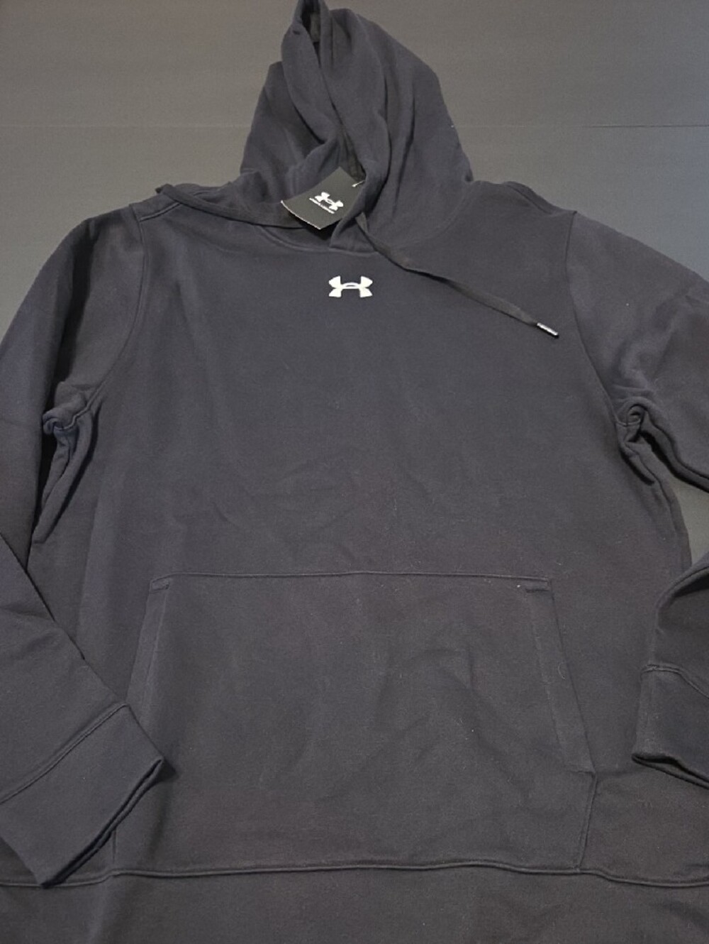 Under Armour Black Pullover Hoodie with White Logo Minimalist Streetwear - Picture 2 of 3